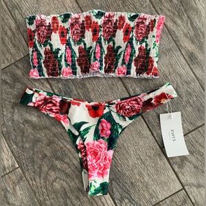 NWT Rose floral strapless cheeky swimsuit